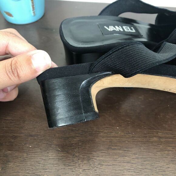 Vaneli Square Toe Slip On Elastic Strap Open Toe Black Heeled Sandals 7.5 M - Picture 5 of 9